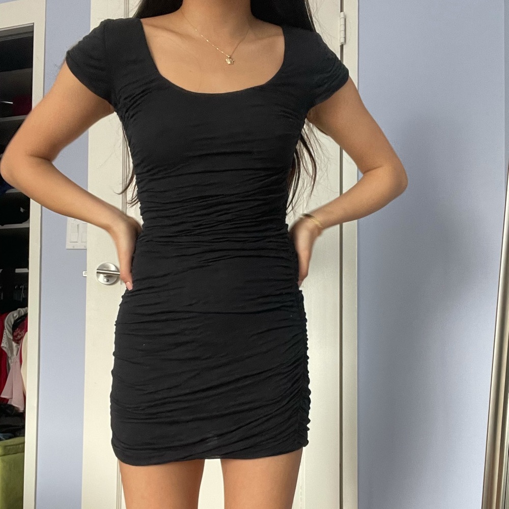 Free people ruched black bodycon dress